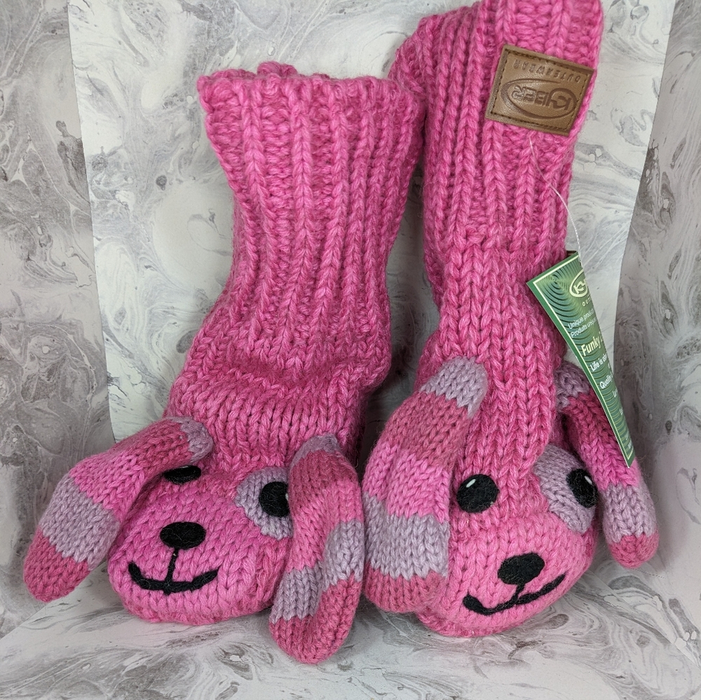 Kyber Hot Pink Dog Mittens, Floppy ears Adult/Older Teen, fleece lining, w/ tags